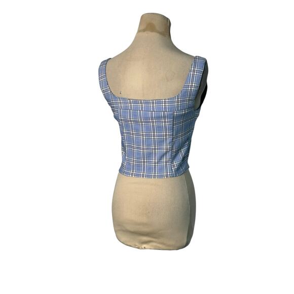 Like an Angel blue plaid fitted tank top blouse size Small - Picture 10 of 13